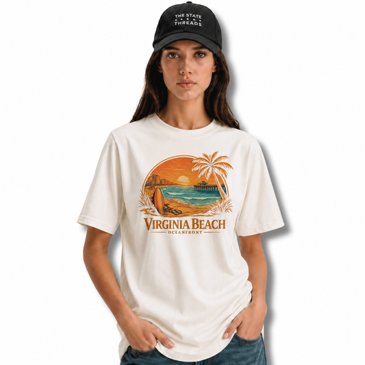Virginia Beach Retro Sunset Surfboard Shirt