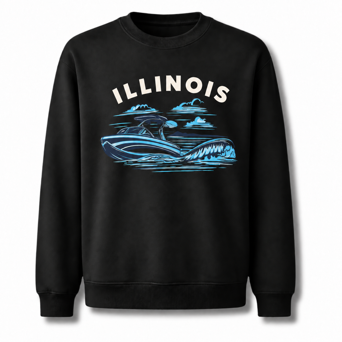 Illinois Lake Michigan Boating Retro Nautical Sweatshirt - Black