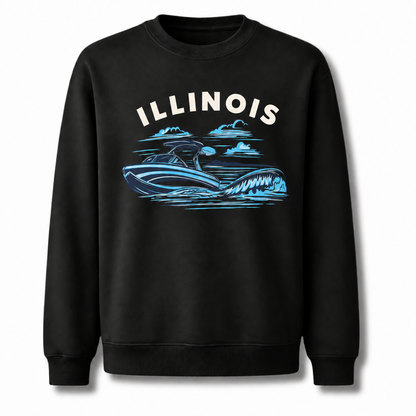 Illinois Lake Michigan Boating Retro Nautical Sweatshirt - Black