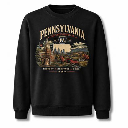 Pennsylvania Scenic Heritage Landscape Vintage Sweatshirt - Black