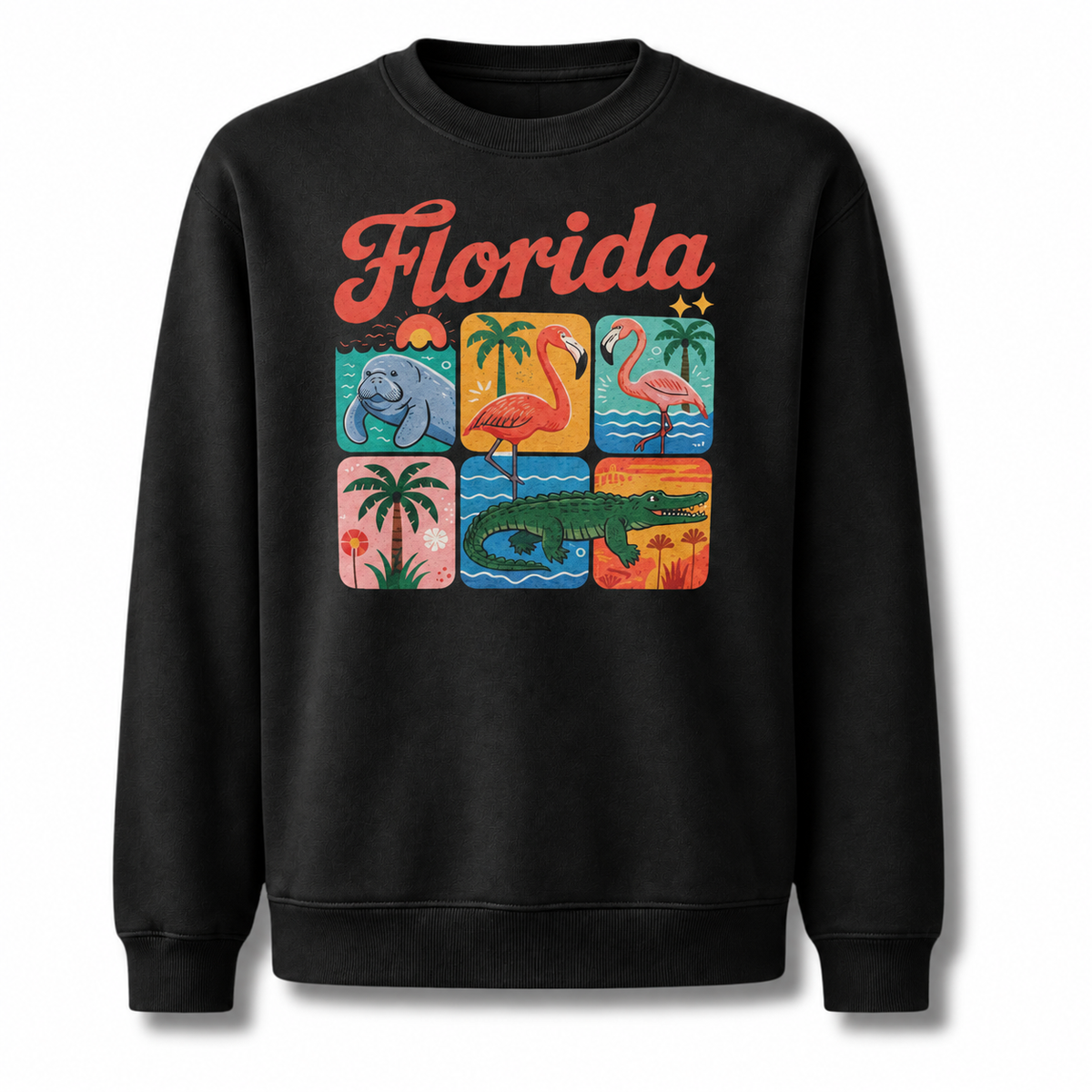 Florida Retro Coastal Sunset Horizon Graphic Sweatshirt - Black