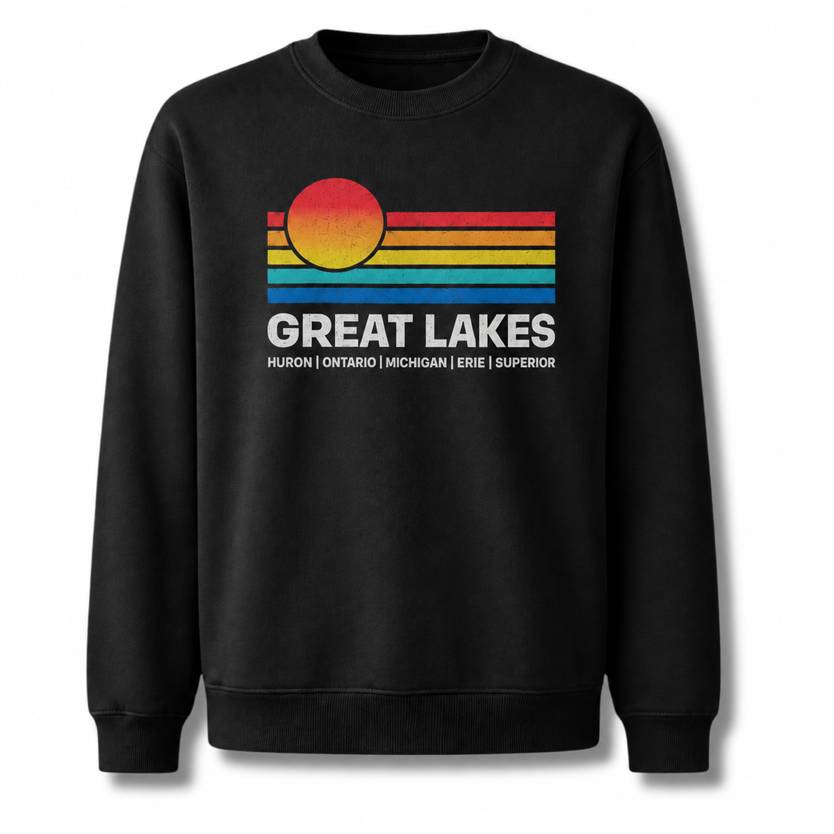 Great Lakes Retro Sunset Horizon Vintage Sweatshirt - Black