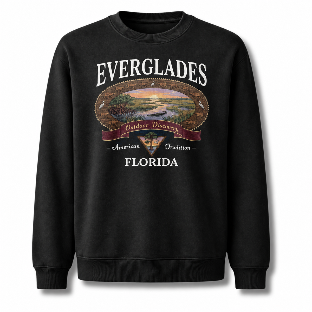 Florida Everglades Great Heron Wildlife Scene Sweatshirt - Black