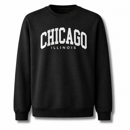 Chicago Illinois Arched Varsity Athletic Retro Sweatshirt - Black