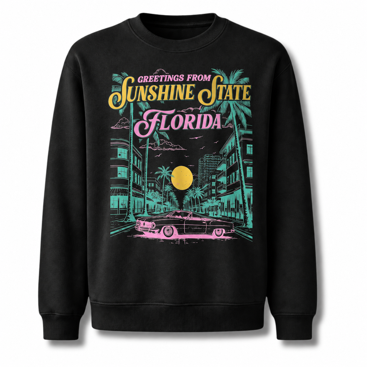 Florida Sunshine State Retro Distressed Vintage Sweatshirt - Black
