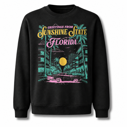 Florida Sunshine State Retro Distressed Vintage Sweatshirt - Black