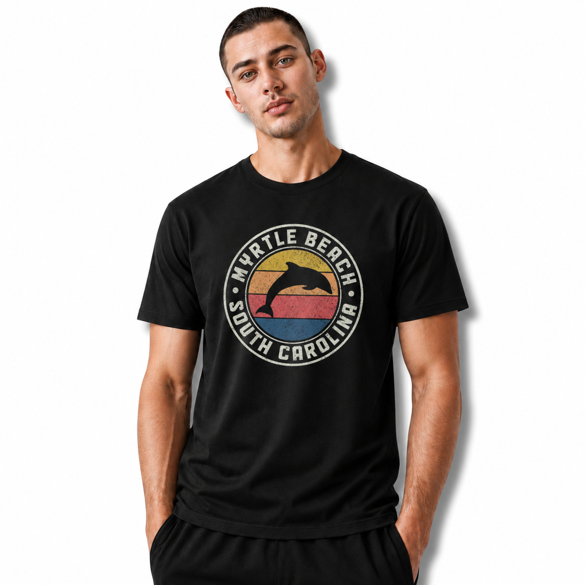 Myrtle Beach South Carolina Retro Dolphin Sunset Shirt