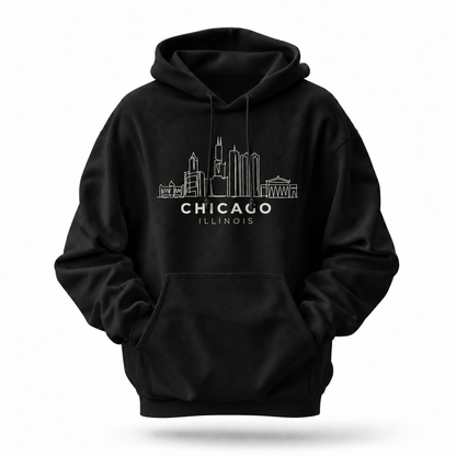 Chicago Illinois Minimalist Skyline Blue Hoodie