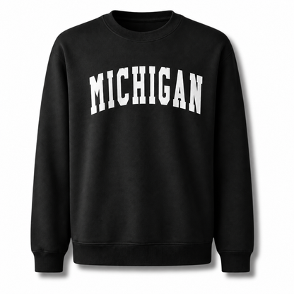 Michigan Retro Arched Varsity Collegiate Vintage Sweatshirt - Black