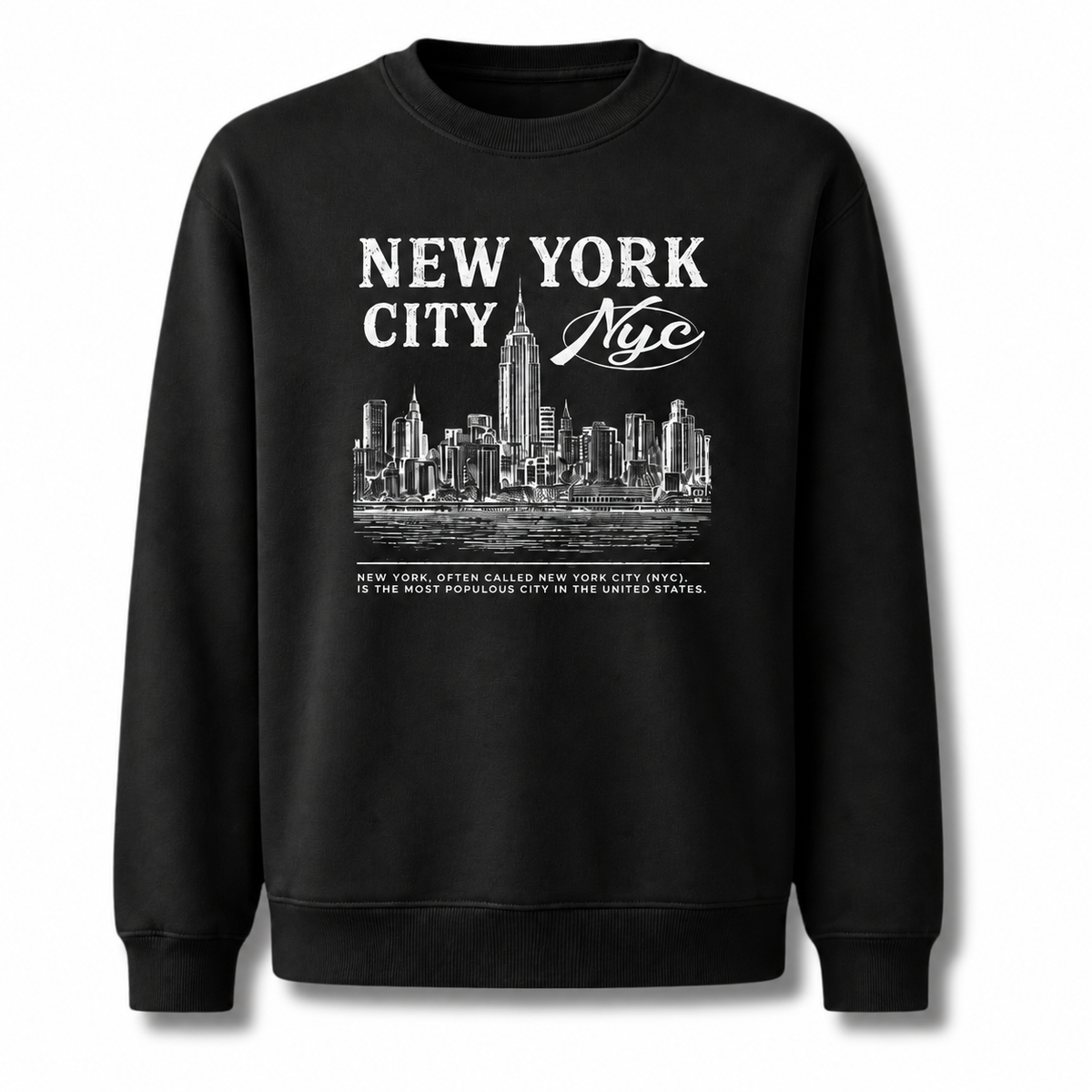 New York City Distressed Woodblock Skyline Heritage Sweatshirt - Black