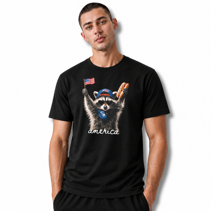 America Patriotic Raccoon Hot Dog Flag Graphic Shirt