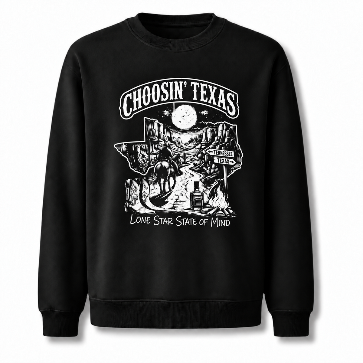 Texas Cowboy Lone Star Historic Emblem Vintage Sweatshirt - Black