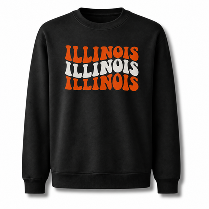 Illinois Retro Stacked Varsity Block Lettering Sweatshirt - Black