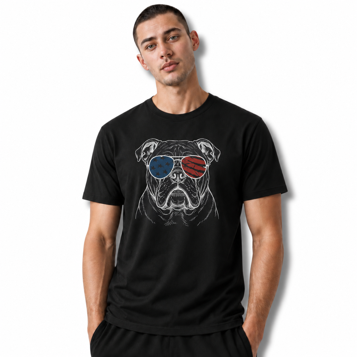 America Patriotic Bulldog Sunglasses Graphic Independence Shirt