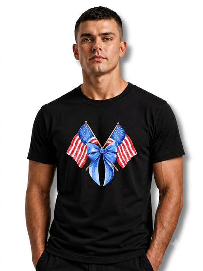America Crossed Flags Coquette Bow Independence Day Shirt