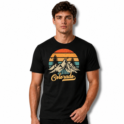 Colorado Retro Mountain Camping Sunset Graphic Shirt
