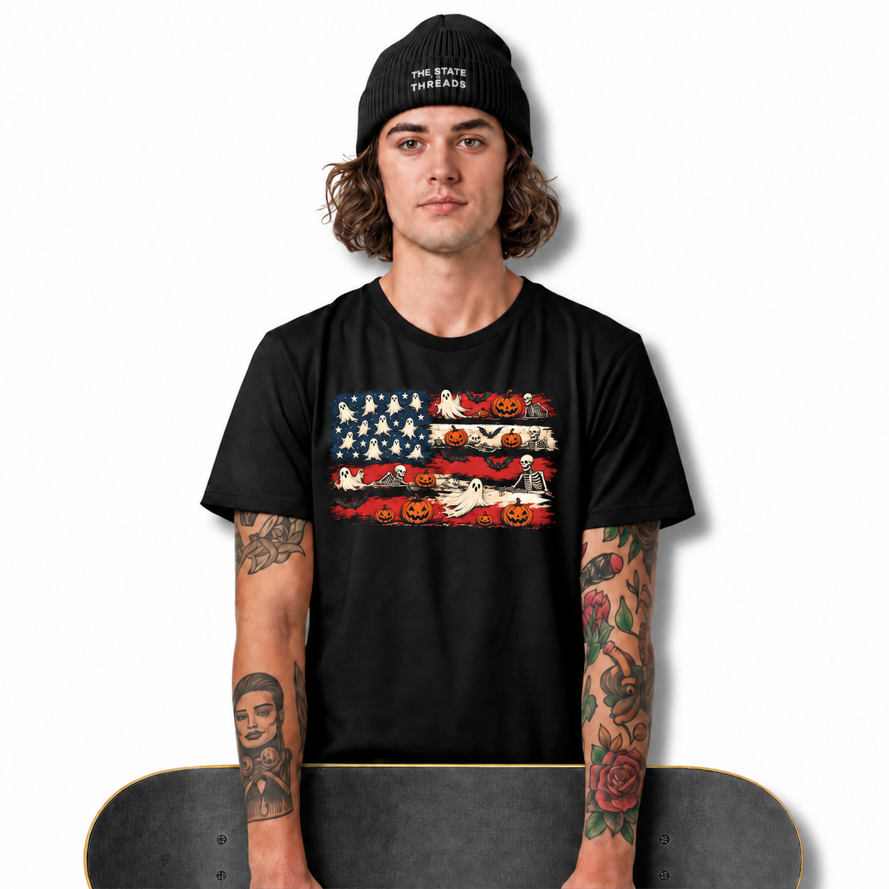 America Halloween Flag Spooky Ghost Pumpkin Shirt