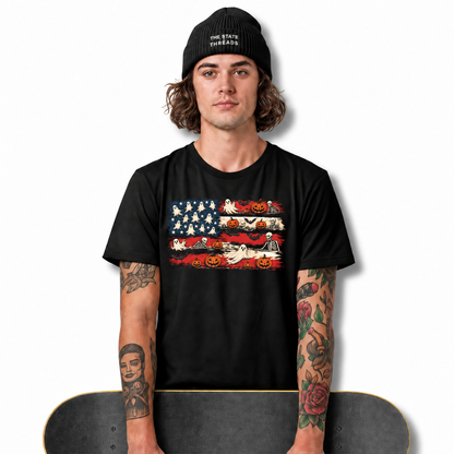 America Halloween Flag Spooky Ghost Pumpkin Shirt