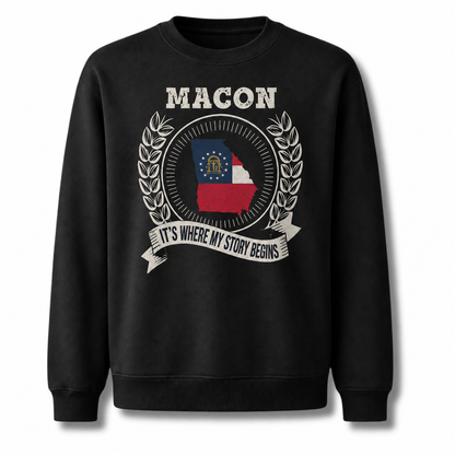 Macon Georgia It's Where My Story Begins Vintage Sweatshirt - Black