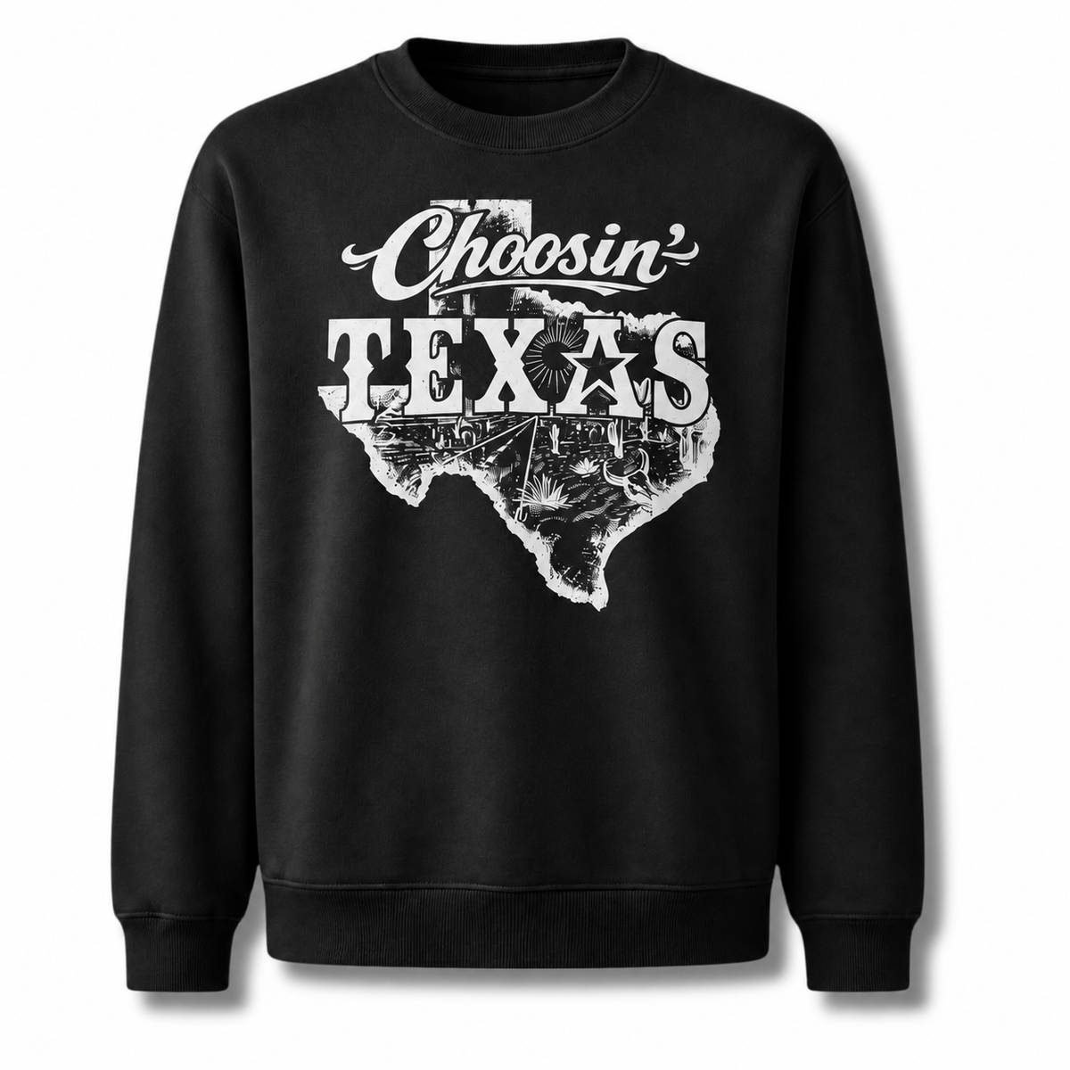 Choosin Texas Retro Country Western Vintage Distressed Sweatshirt - Black