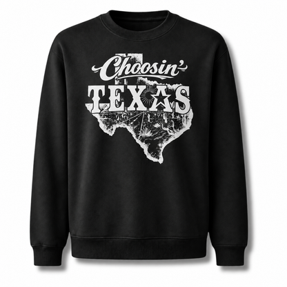 Choosin Texas Retro Country Western Vintage Distressed Sweatshirt - Black