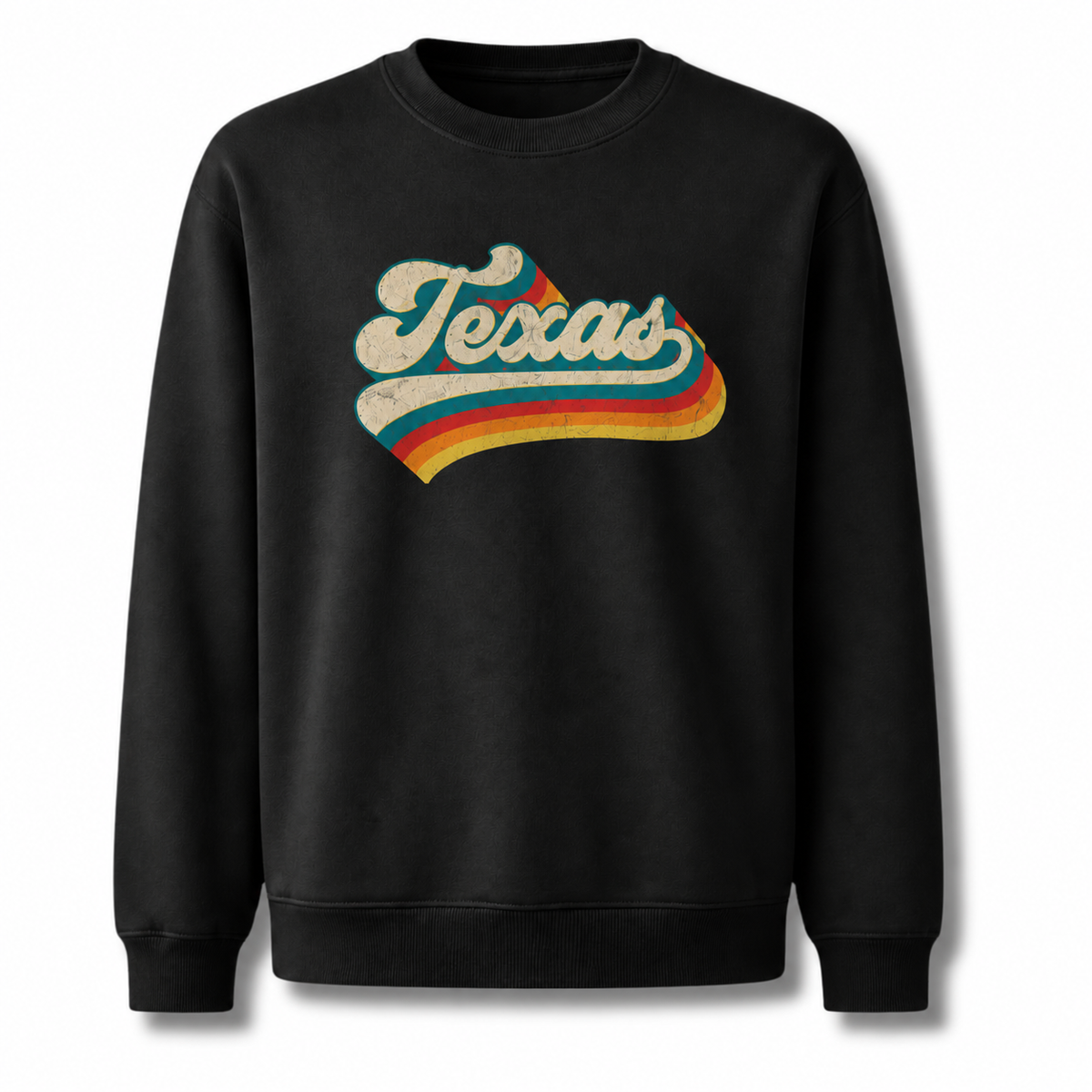 Texas Collegiate Varsity Athletic Lettering Vintage Distressed Sweatshirt - Black