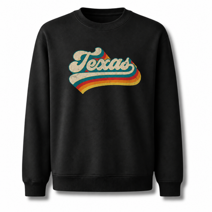Texas Collegiate Varsity Athletic Lettering Vintage Distressed Sweatshirt - Black