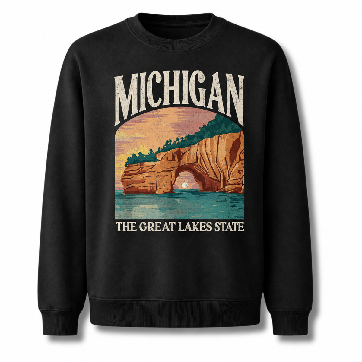 Michigan Great Lakes Vintage Nature Landscape Sweatshirt - Black