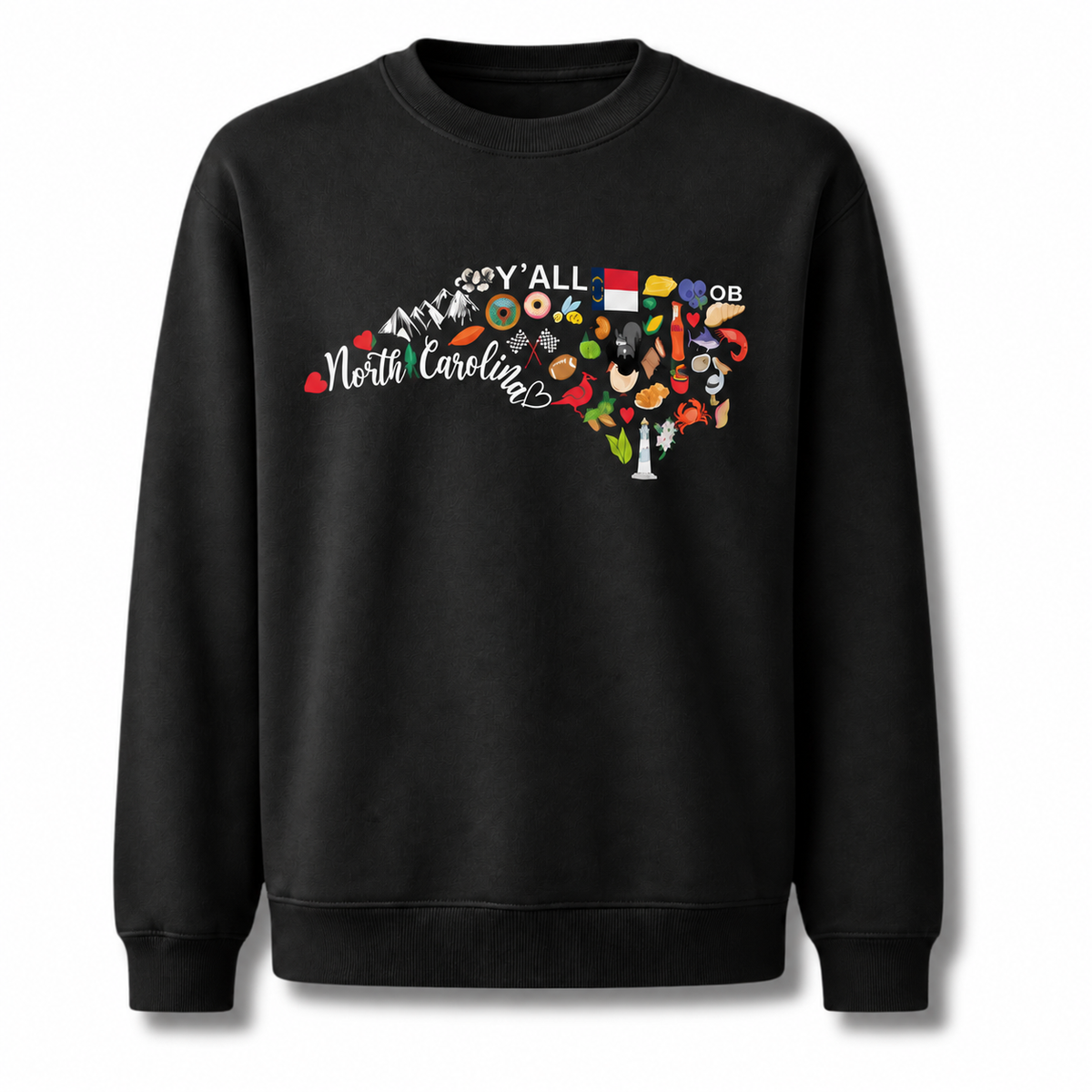 North Carolina State Map Landmarks Icons Collage Sweatshirt - Black