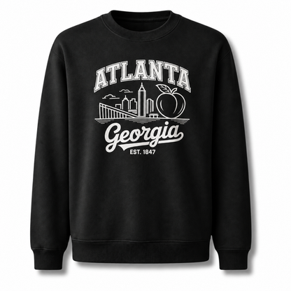 Atlanta Georgia Vintage Skyline Peach Southern Retro Sweatshirt - Black