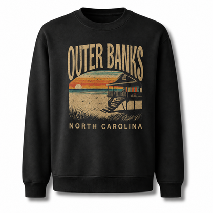 Outer Banks North Carolina Coastal Landscape Vintage Sweatshirt - Black