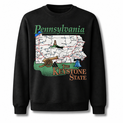 Pennsylvania Countryside State Map Rustic Vintage Sweatshirt - Black