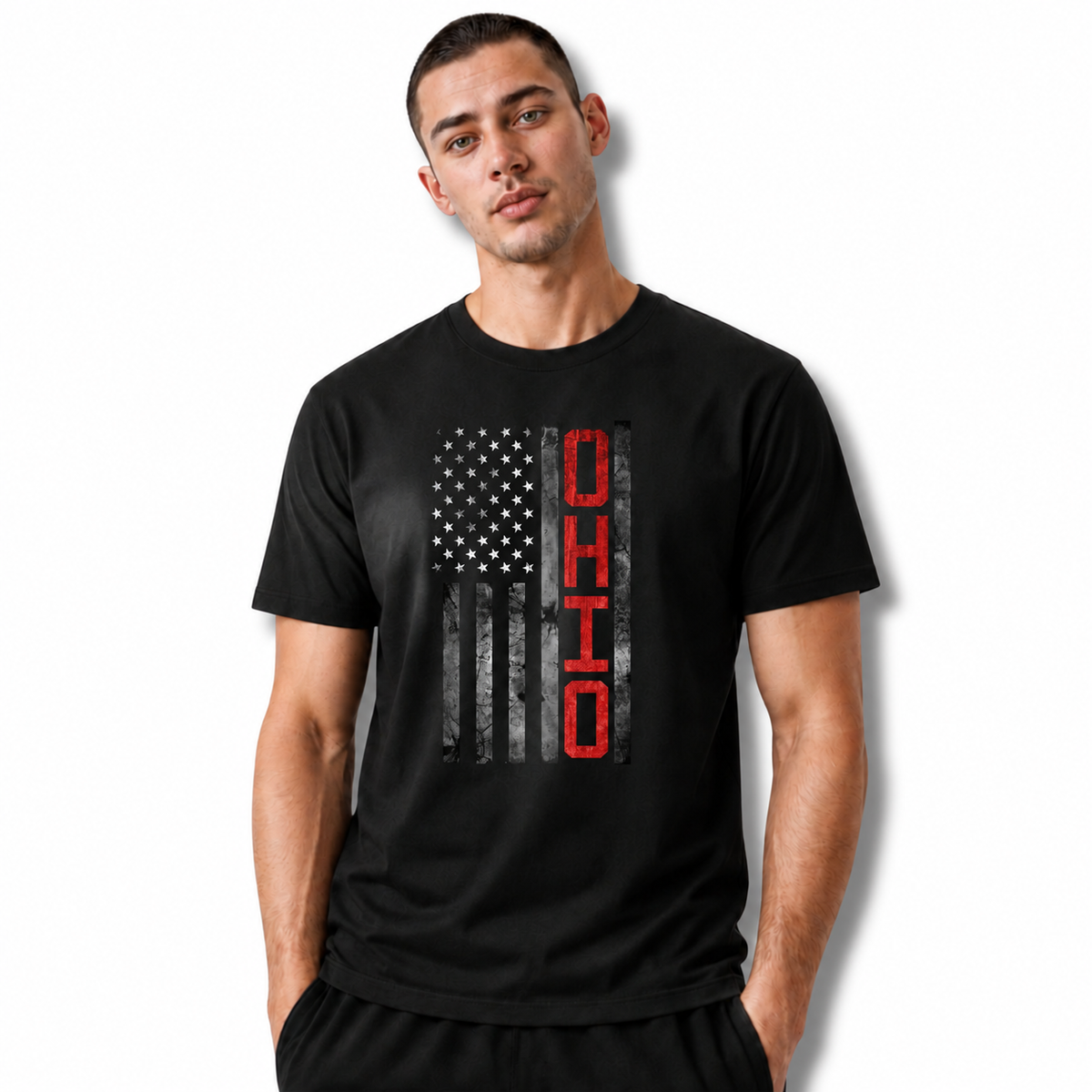 Ohio American Flag Patriotic Distressed State Shirt