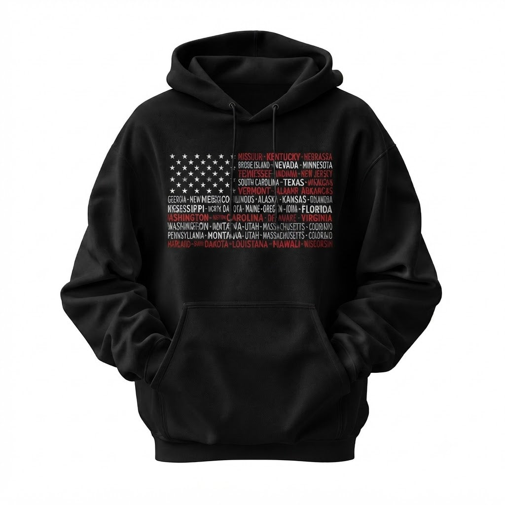 America 50 States Typography Flag Hoodie