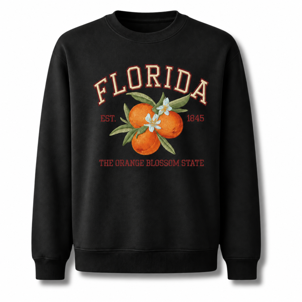Florida Embroidered Style Orange Blossom Emblem Sweatshirt - Black