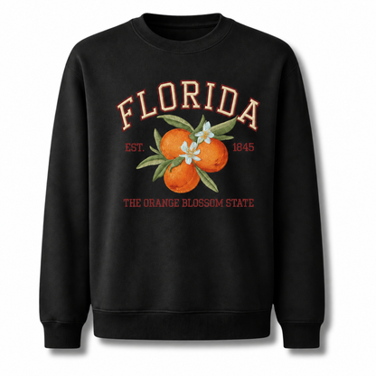 Florida Embroidered Style Orange Blossom Emblem Sweatshirt - Black