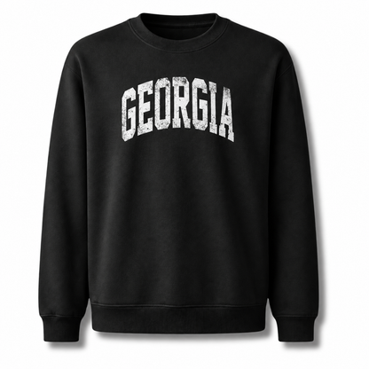 Georgia Bold Distressed Varsity Collegiate Vintage Sweatshirt - Black