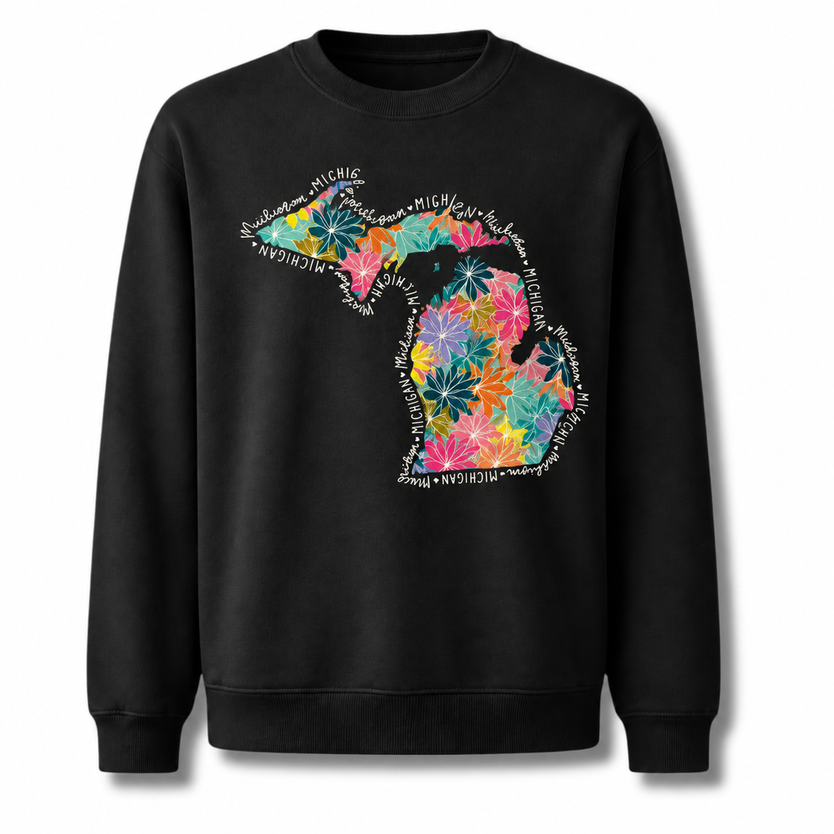 Michigan Apple Blossom Vintage Botanical Floral Sweatshirt - Black