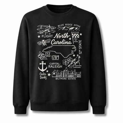 North Carolina Retro Arched Varsity Athletic Classic Sweatshirt - Black
