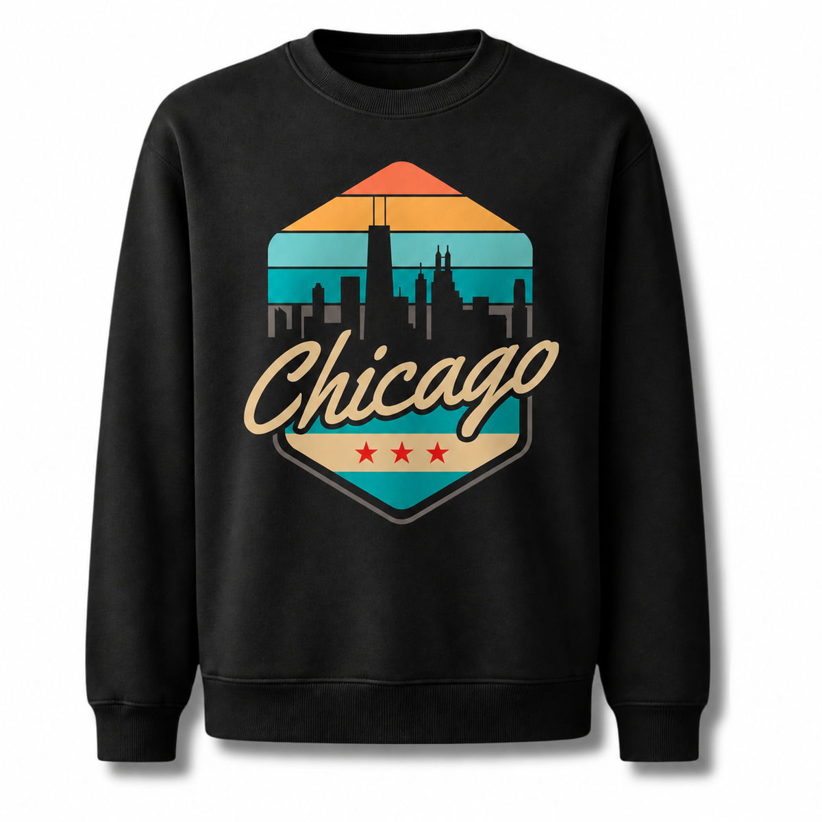 Chicago Retro Crest Heritage Vintage Athletic Sweatshirt - Black