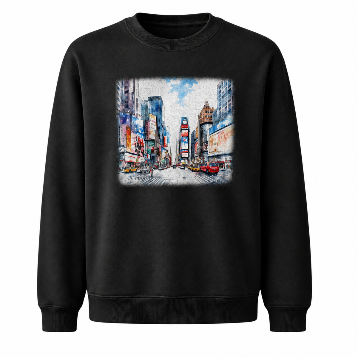 Times Square Manhattan Street Scene Oil Painting Sweatshirt - Black