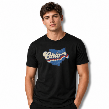 Ohio Vintage State Map Retro Stripes Pride Shirt