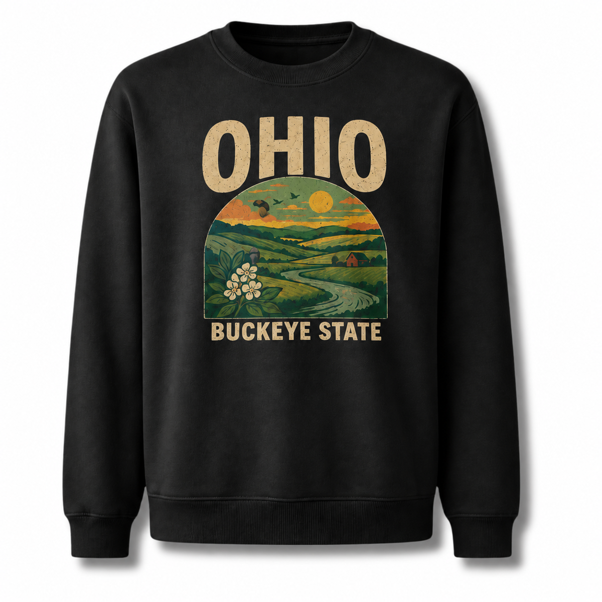 Ohio Countryside Rustic Farm Scenic Vintage Sweatshirt - Black