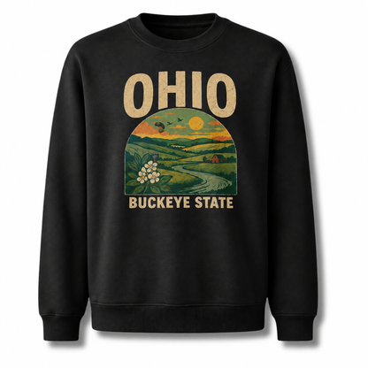 Ohio Countryside Rustic Farm Scenic Vintage Sweatshirt - Black