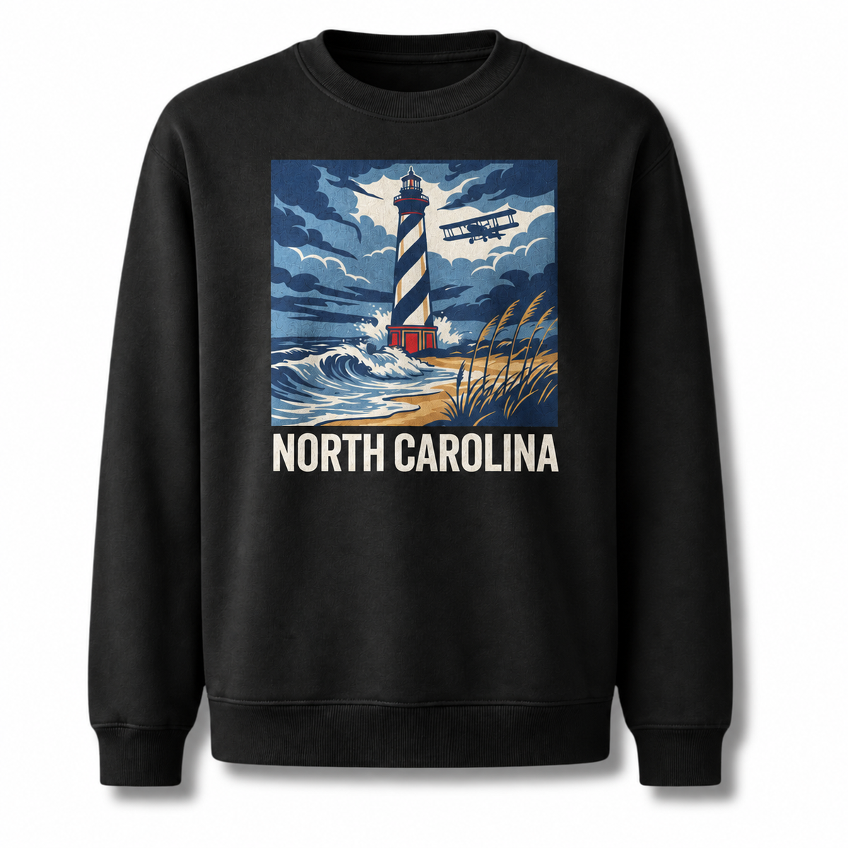 Cape Hatteras Lighthouse North Carolina Coastal Scenic Sweatshirt - Black
