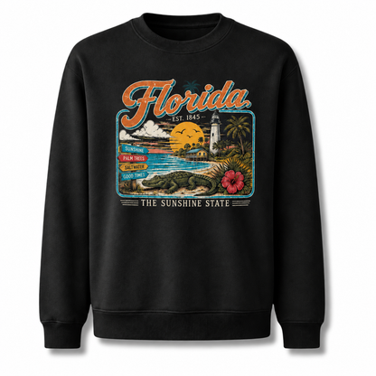 Florida Palm Trees Vintage Tropical Sunset Sweatshirt - Black