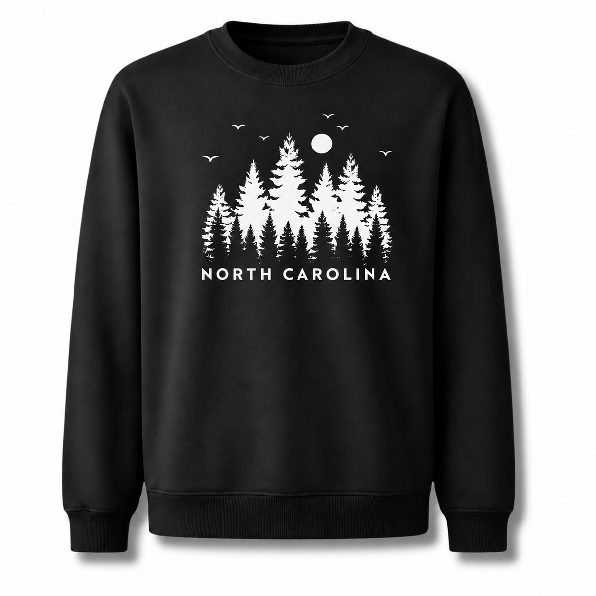 North Carolina Mountain Pine Forest Silhouette Vintage Sweatshirt - Black