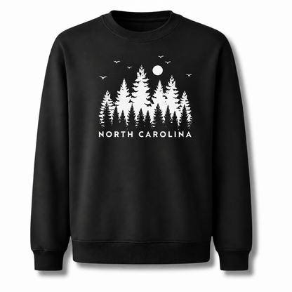 North Carolina Mountain Pine Forest Silhouette Vintage Sweatshirt - Black
