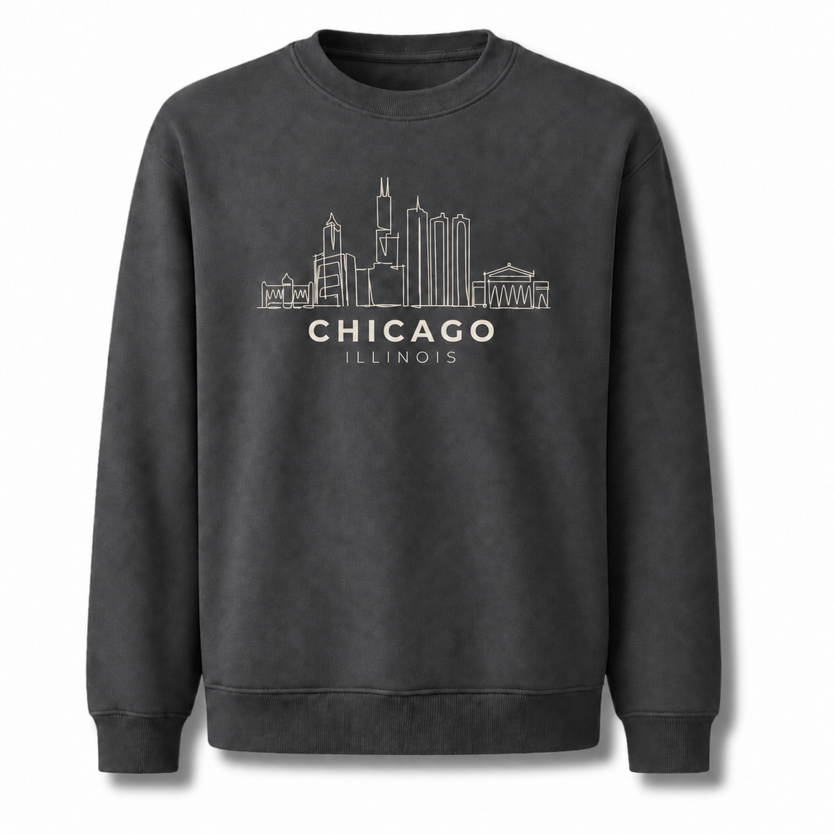 Chicago Illinois City Skyline Architectural Vintage Sweatshirt - Black