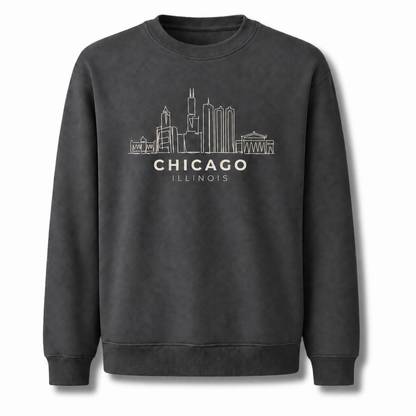 Chicago Illinois City Skyline Architectural Vintage Sweatshirt - Black